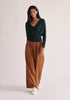 Paisie Belted Pleated Wide Leg Trousers in Brown